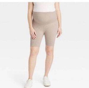 Women's Tan High-Waisted Shorts XS Maternity Taupe Isabel Maternity